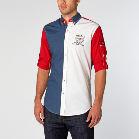 Newton Color Block Casual Shirt // Navy + Red + White (L)