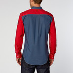 Newton Color Block Casual Shirt // Navy + Red + White (L)