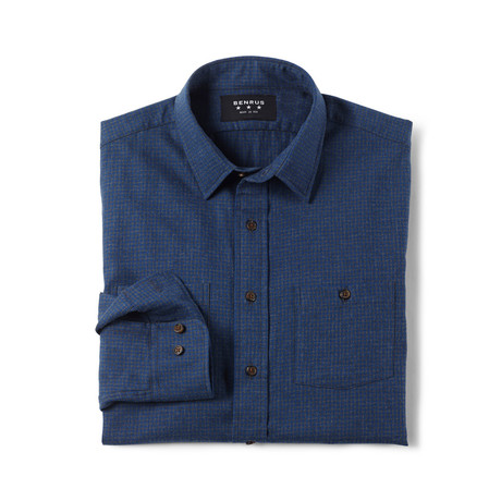 Ben Flannel Work Shirt // Blue + Grey Twill (S)