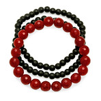 Lava Beaded Bracelets // Red + Black // Set of 3