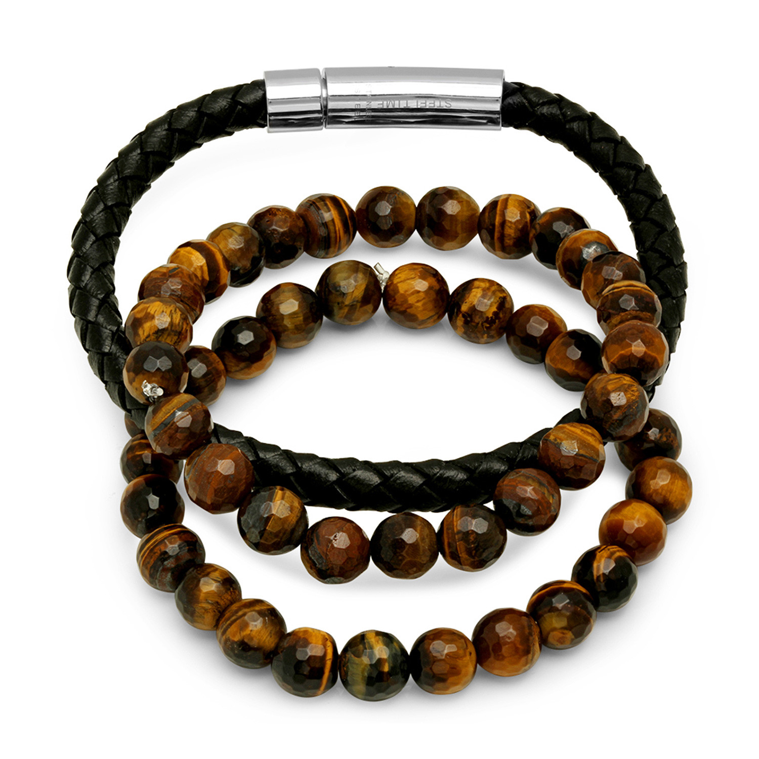 Black Leather Tiger Eye Bracelets // Set of 3 - HMY Jewelry - Touch of ...