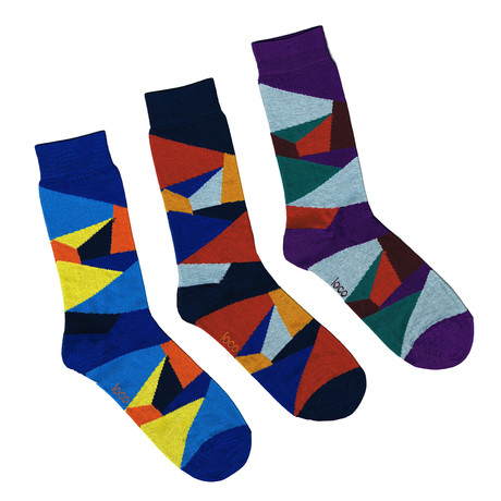 Loco Socks // Jigsaw Socks // Navy + Royal + Purple // Pack of 3 (AU Size 6-10 / EU Size 38.5-44 / US Size 6-11)
