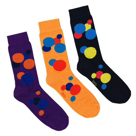 Loco Socks // Circle Socks // Navy + Orange + Purple // Pack of 3