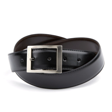 Square Buckle Leather Belt // Black + Silver (110 cm)