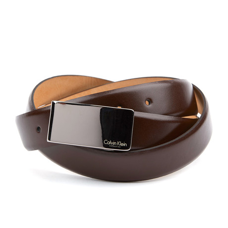 Wide Buckle Leather Belt // Brown (110 cm)