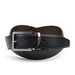 Wide Buckle Leather Belt // Black + Silver (110 cm)