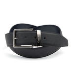 Textured Leather Belt // Black + Deep Blue (110 cm)