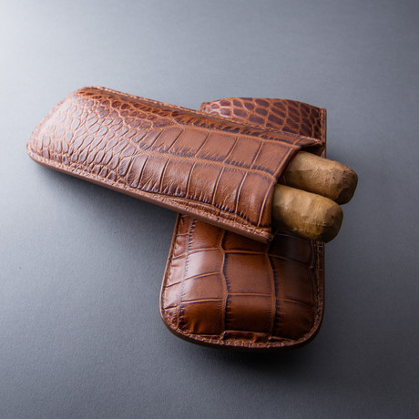 Genuine Leather Embossed Crocodile // Cognac (2 Finger)