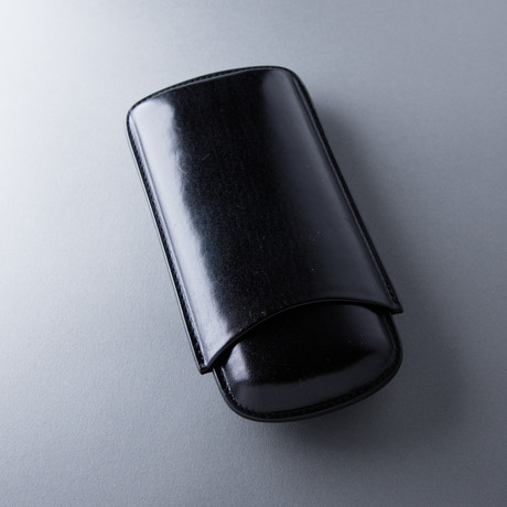 Smooth Leather Cigar Case // Lined // Black