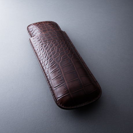 Genuine Leather Embossed Crocodile // Brown (2 Finger)