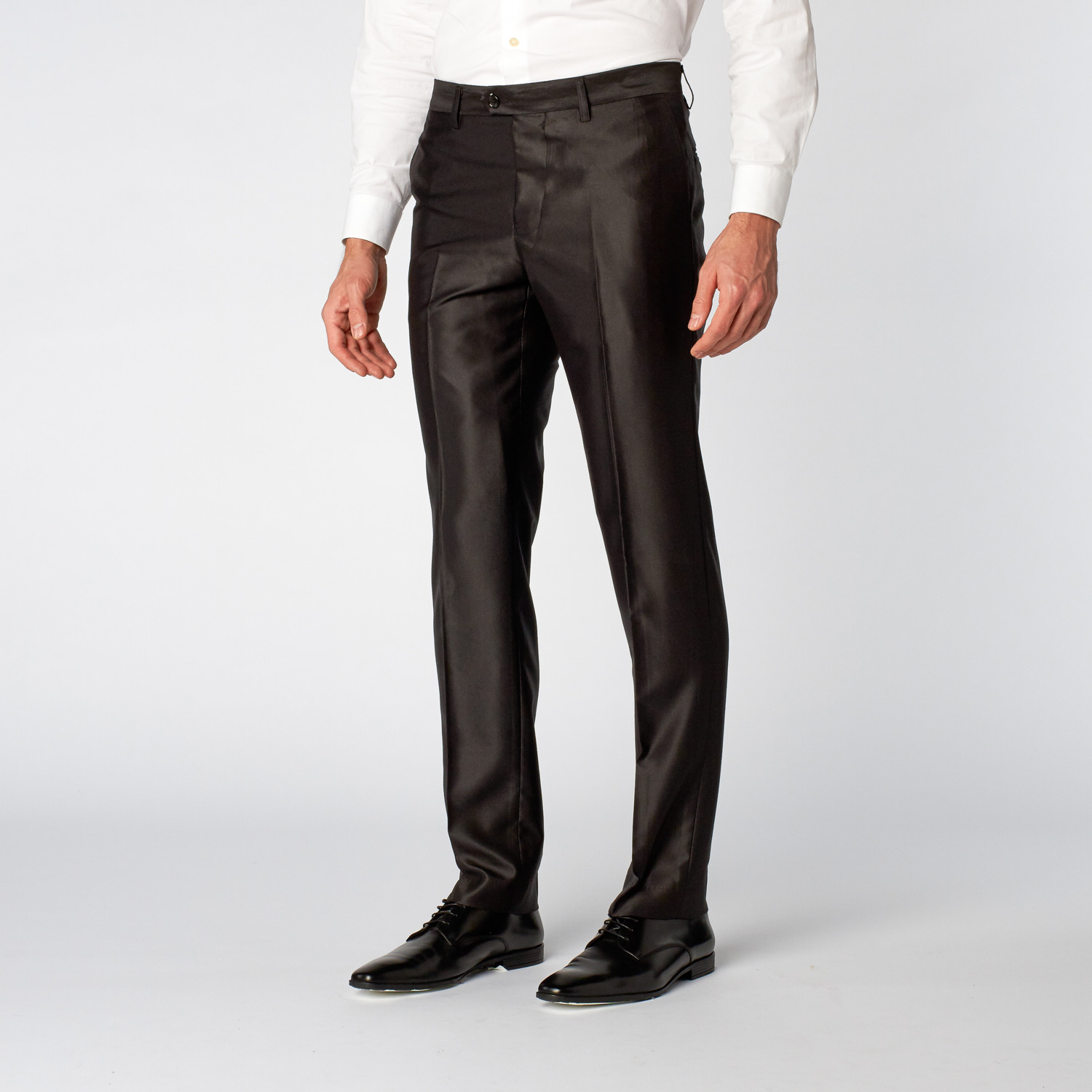 Flat Front Slim-Fit Dress Pant // Shiny Black (29WX30L) - Platini ...