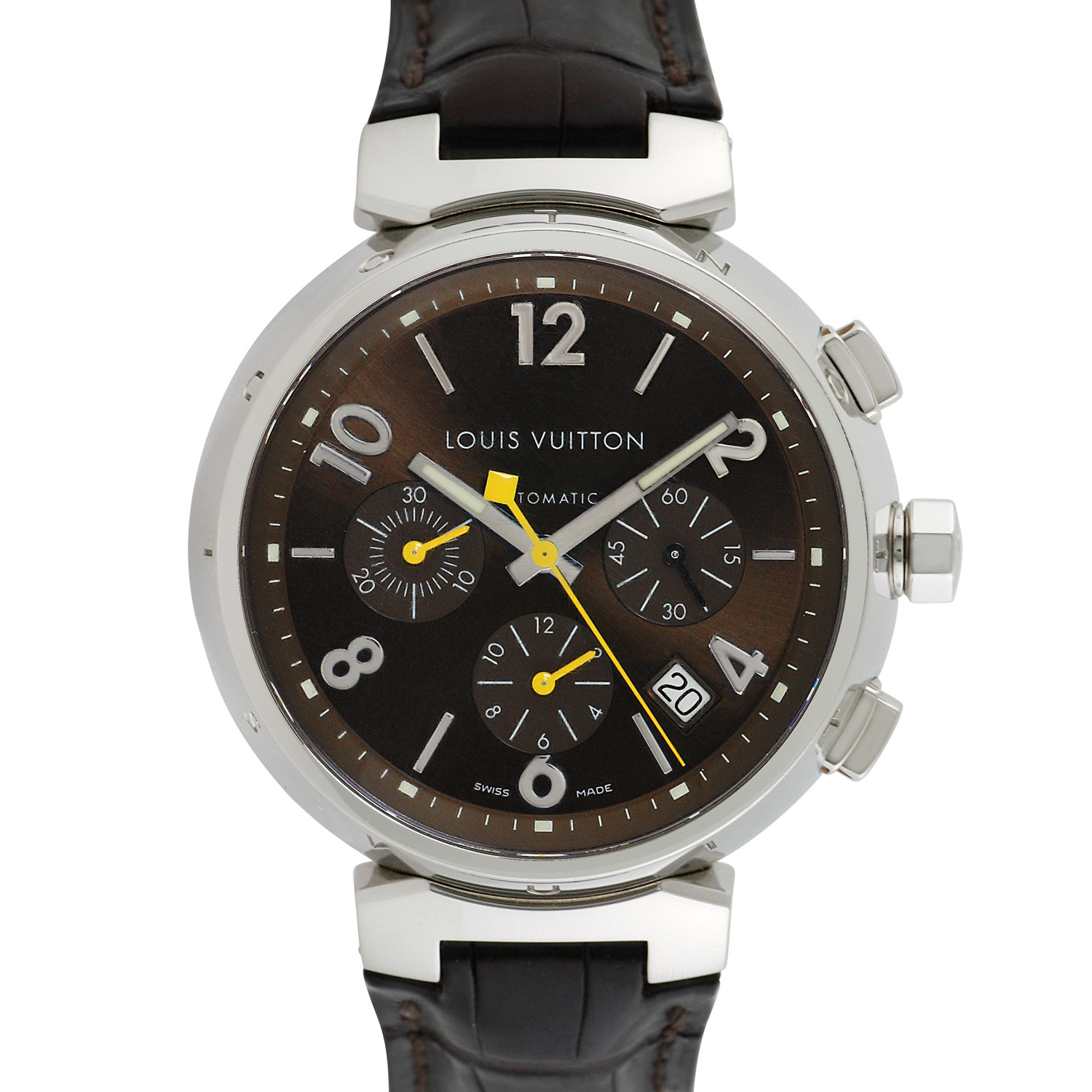 Louis Vuitton 46mm Stainless Steel Damier Graphite Tambour Chronograph Quartz Watch