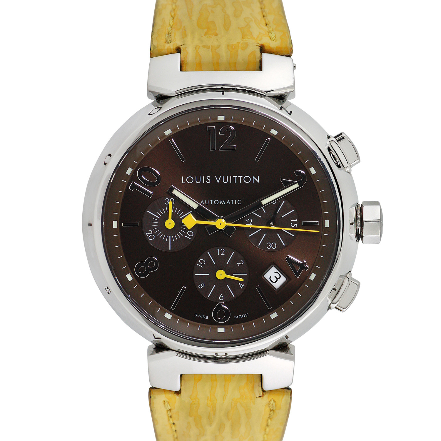 LOUIS VUITTON Stainless Steel Alligator 41mm Tambour Chronograph Automatic  Watch Brown 141031