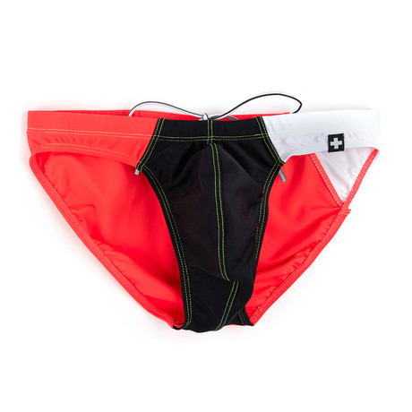 Solana Bikini // Black + Neon Red + White (XS)