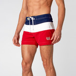 Surfcomber Swim Short // Red + White + Navy (M)