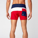 Surfcomber Swim Short // Red + White + Navy (M)