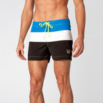 Surfcomber Swim Short // Black + White + Electric Blue (M)