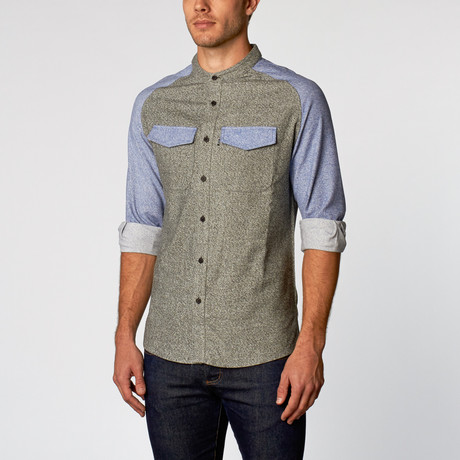Zigg Baseball Raglan Shirt Jacket // Gray + Light Blue (M)