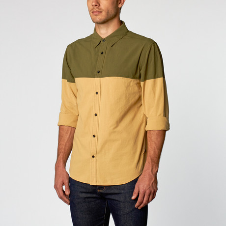 Wolf and Man // Nasus II Button-Up // Green + Beige (S)