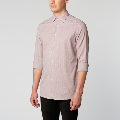Spread Collar Dress Shirt // Plum Wine + Grey Mini Check (US: 14.75)