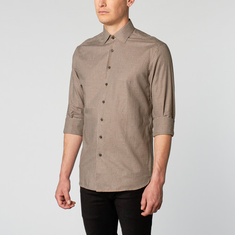 Spread Collar Dress Shirt // Tobacco + Carbon Mini Check (US: 14.75)