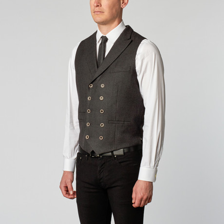 Woven Double Breasted Vest // Charcoal (S)