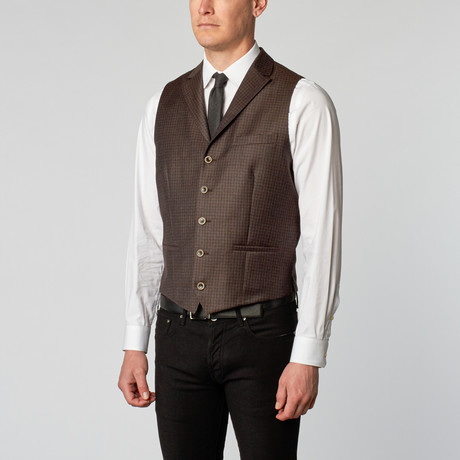 High Lapel Vest // Tobacco + Navy Check (S)