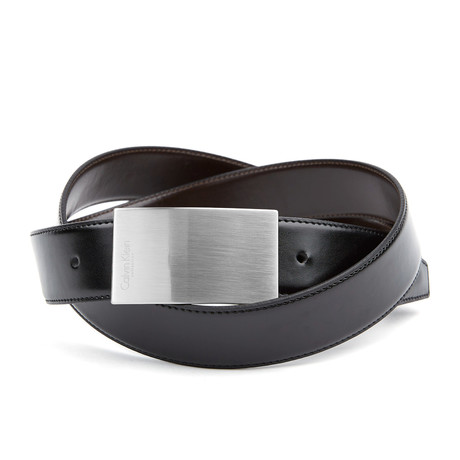 Brushed Buckle Leather Belt // Black (110 cm)