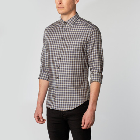 Button-Down Collar Dress Shirt // Patriot Blue + Charcoal Check (S)