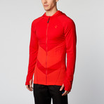 Hooded Chevron Zip-Up // Red + Neon Orange (L)