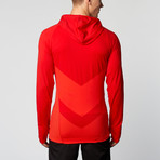 Hooded Chevron Zip-Up // Red + Neon Orange (L)