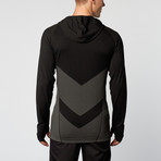 Hooded Chevron Zip-Up // Black + Grey (L)
