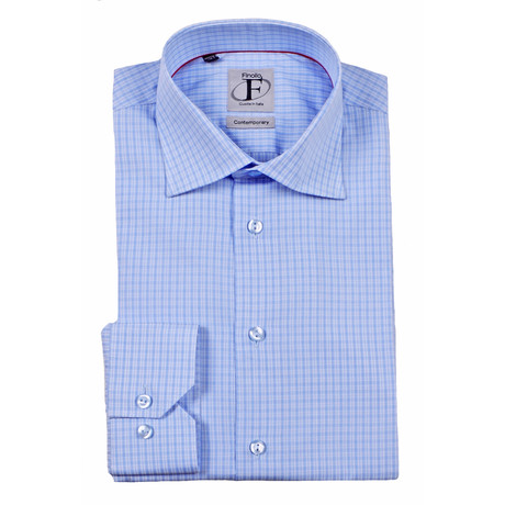 Micro Plaid Button-Up Shirt // Light Blue (US: 15R)
