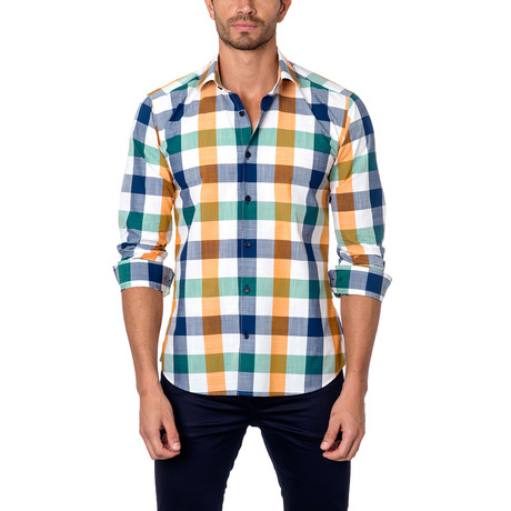 THOMAS Button-Up // Orange + Blue + Green (S)