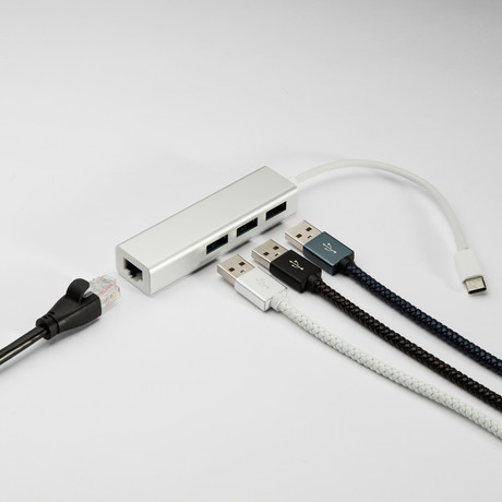 USB Hub // Type C // Silver // USB + Lan Port