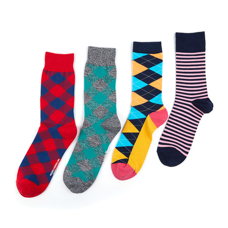 Gentleman's Box // Sock Bundle // Green + Blue + Pink + Red // Pack of 4