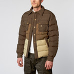 Colorblock Puffer Jacket // Olive + Grey + Sand (S)