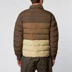 Colorblock Puffer Jacket // Olive + Grey + Sand (L)