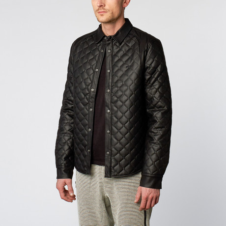 Quilted Vegan Leather Puffer Jacket // Black (S)