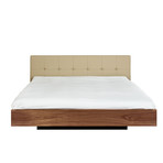 Float Bed + Upholstered Headboard + Mattress Support // Beige + Walnut (Queen)