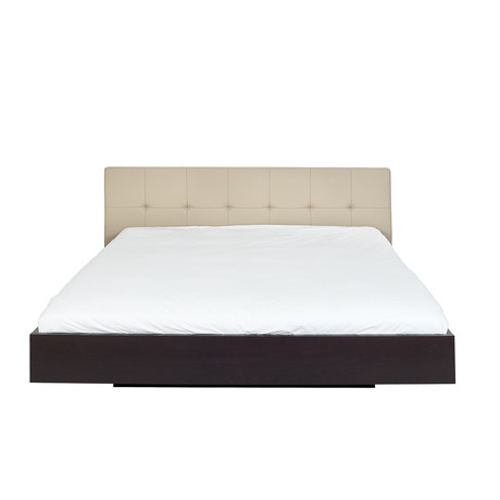 Float Bed + Upholstered Headboard + Mattress Support // Beige + Wenge (Queen)