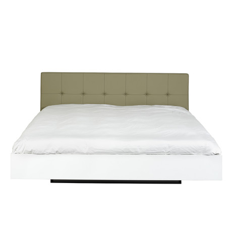 Float Bed + Upholstered Headboard + Mattress Support // Grey + White (Queen)