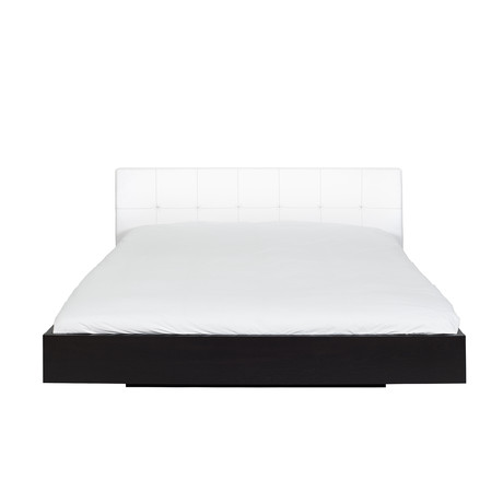 Float Bed + Upholstered Headboard + Mattress Support // White + Wenge (Queen)