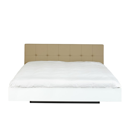 Float Bed + Upholstered Headboard + Mattress Support // Beige + White (Queen)