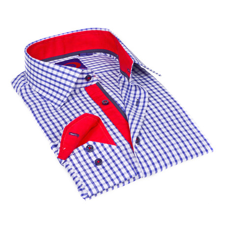 Gingham Button-Down Shirt // Blue + Red Trim (S)