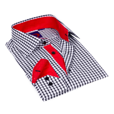 Gingham Button-Down Shirt // Black + White + Red Trim (S)