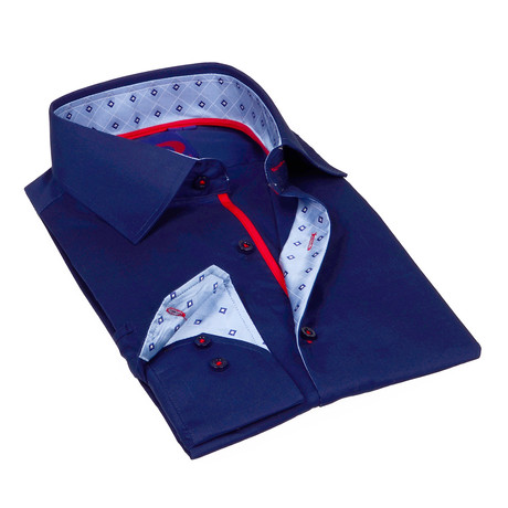 Button-Down Shirt + Geometric Trim // Navy (S)