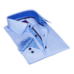 Button-Down Shirt // Light Blue + Light Blue Paisley Satin Trim (L)