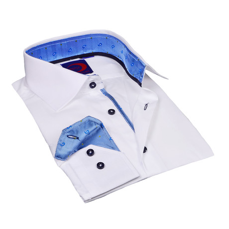 Button-Down Shirt //  White + Light Blue Satin Paisley Trim (S)