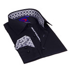 Levinas Collection // Button-Down Shirt // Black Blue + White Gemotric Trim (L)